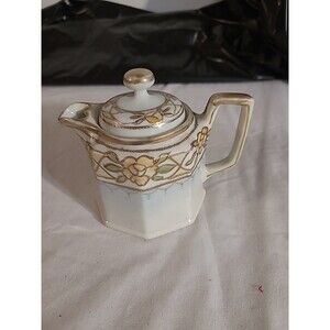 White/gold Handpainted Nippon/japan China Teapot/creamer W/lid 4.5"